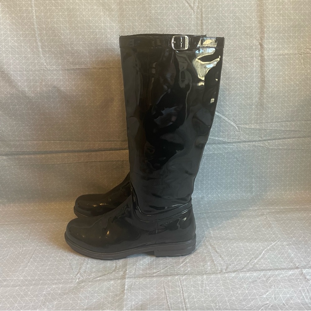Geox Respira Black Patent Leather Lug Sole Knee Boots 42 - Picture 3 of 9